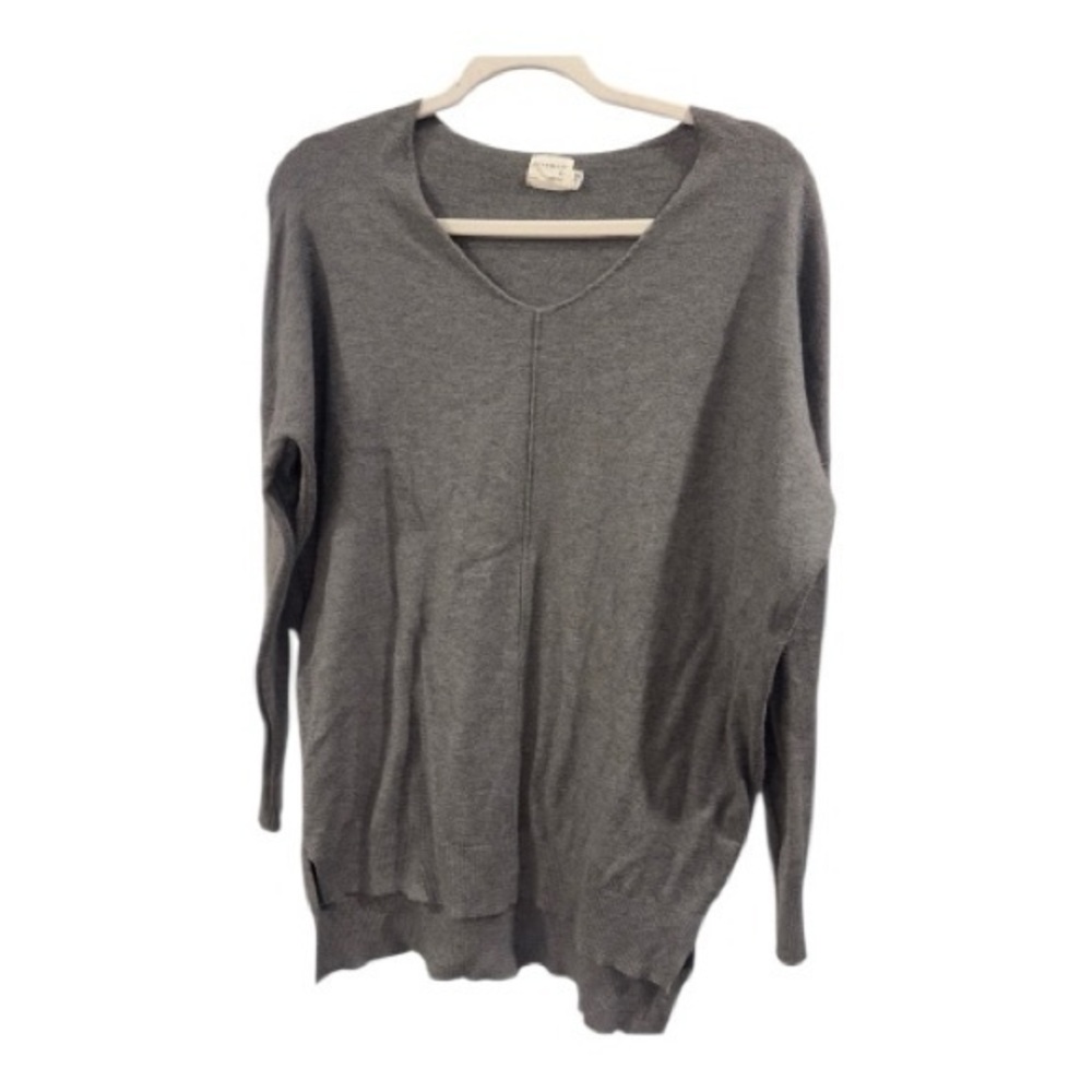 Dreamers by Debut Womens Gray V-Neck Dolman Sleeve Oversized Knit Sweater SM